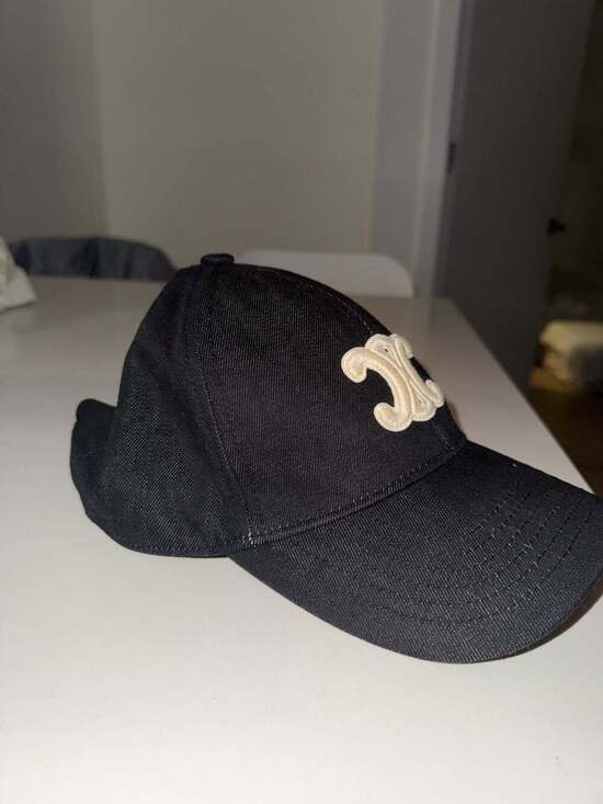 CELINE Triomphe Logo Baseball Cap in Black Denim Cotton main image 7